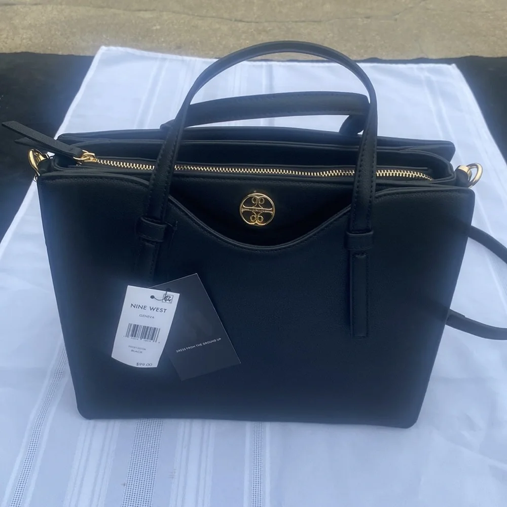 NWT Nine West Black Satchel Handbag/Crossbody - Picture 2 of 4